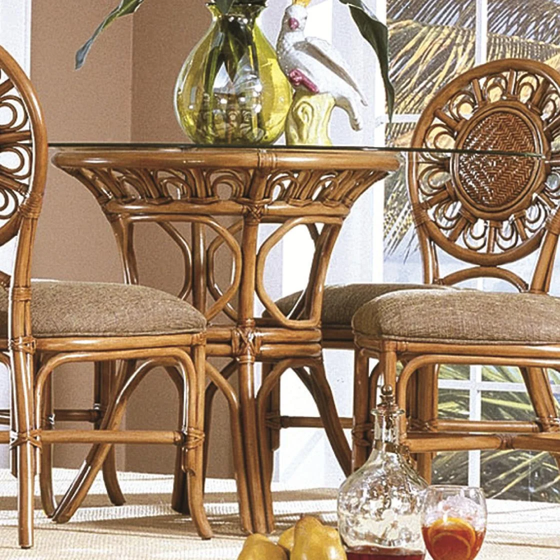 Capris Furniture 321 Collection TB321 Glass Top Wicker Rattan Round Table | Turner Home ...